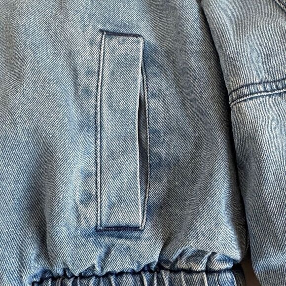 Ashley-Vintage-Charm Jean Jacket, faux lined, bomber length, with‎ hood size M - Picture 6 of 12